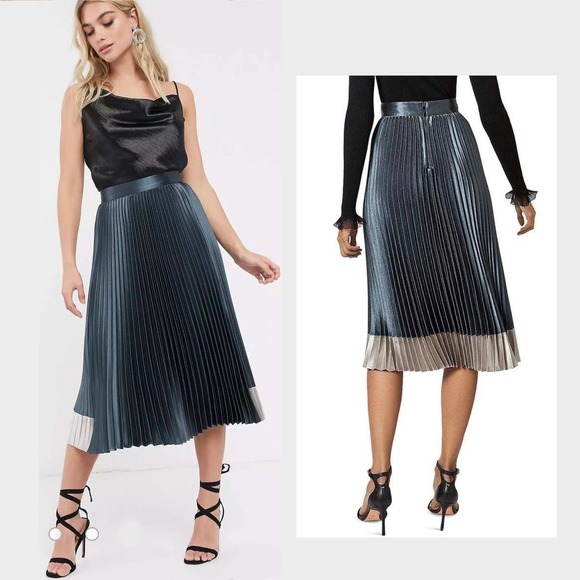 Ted Baker Dresses & Skirts - TED BAKER LONDON Glaycie Metallic Contrast Panel Midi Skirt Size X-Small